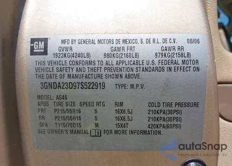 2007 Chevrolet Hhr Lt from USA, damaged, VIN 3GNDA23D97S522919